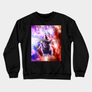 Laser Eyes Space Cat Riding Sloth Llama - Rainbow Crewneck Sweatshirt